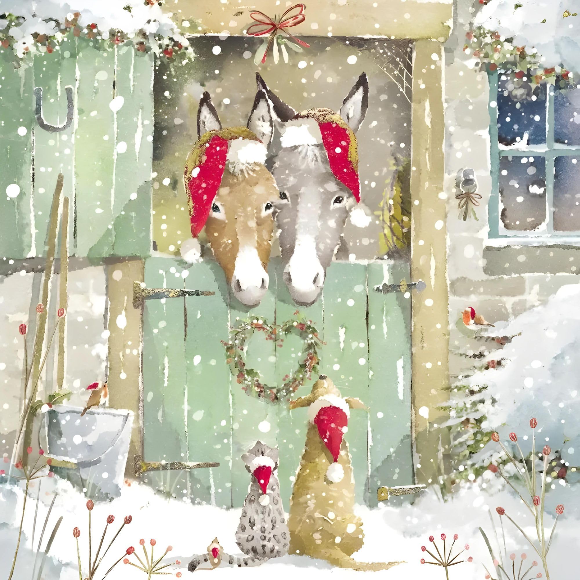 GBCC Charity Christmas Cards Pack of 10 - Charity Christmas Cards with Donkeys, Dog and Cat Farm Design - Eco-Friendly Xmas Cards Multipack with Envelopes