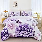 RYNGHIPY Purple Floral Comforter Set: Lightweight Soft Bedding Comforter Sets for All Season - Farmhouse Flower Bedding Set Full Size (Purple,Full Size)