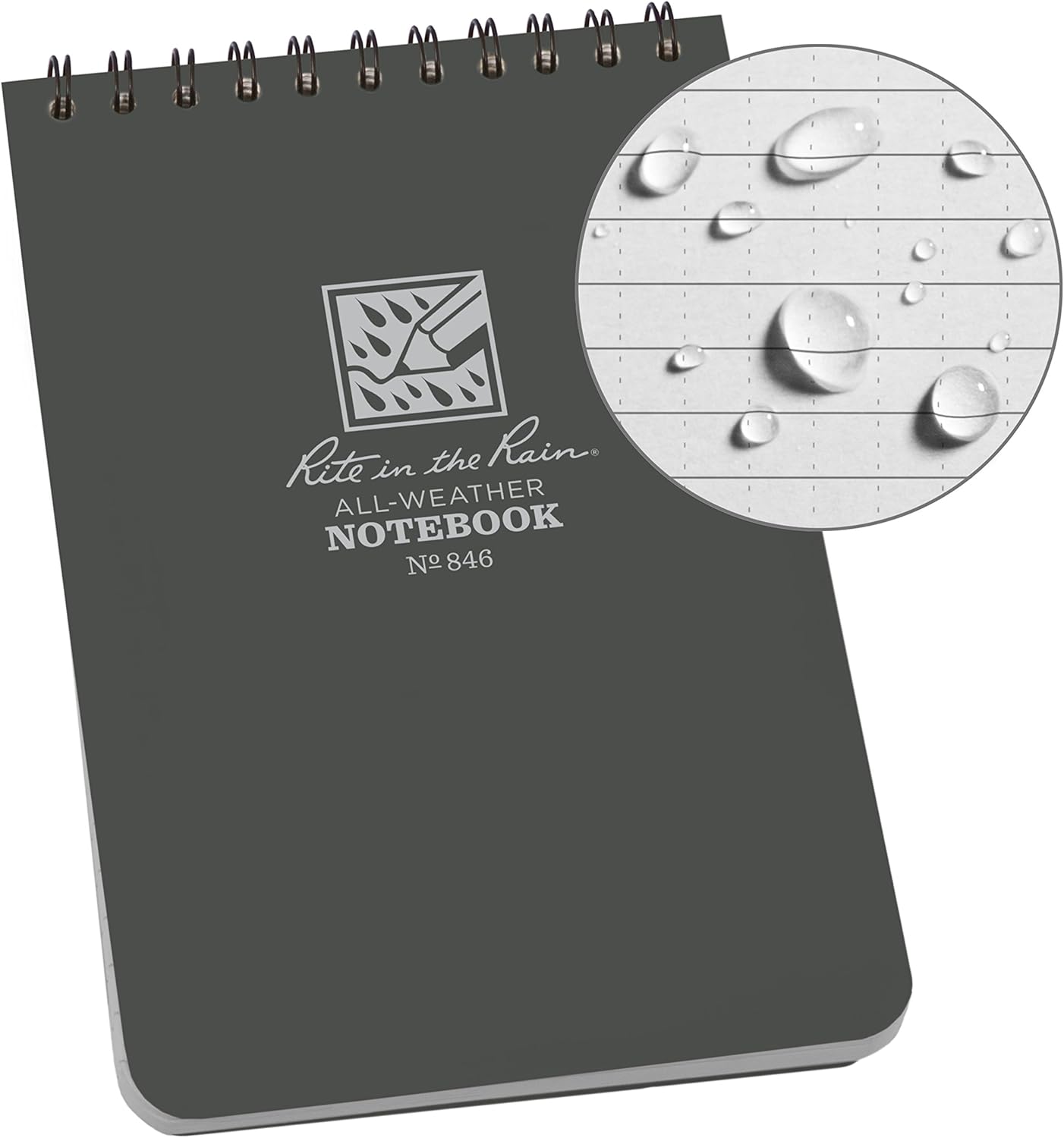 Rite in the Rain All-Weather Top-Spiral Notebook, 4" x 6", Gray Cover, Universal Pattern (No. 846), 1 Pack