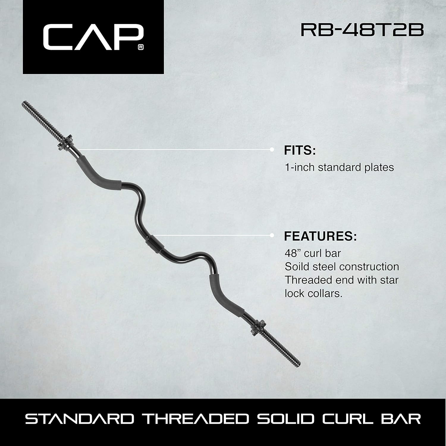 CAP Barbell RB-48T2B Super Curl Bar, Black, 48" : Sports & Outdoors