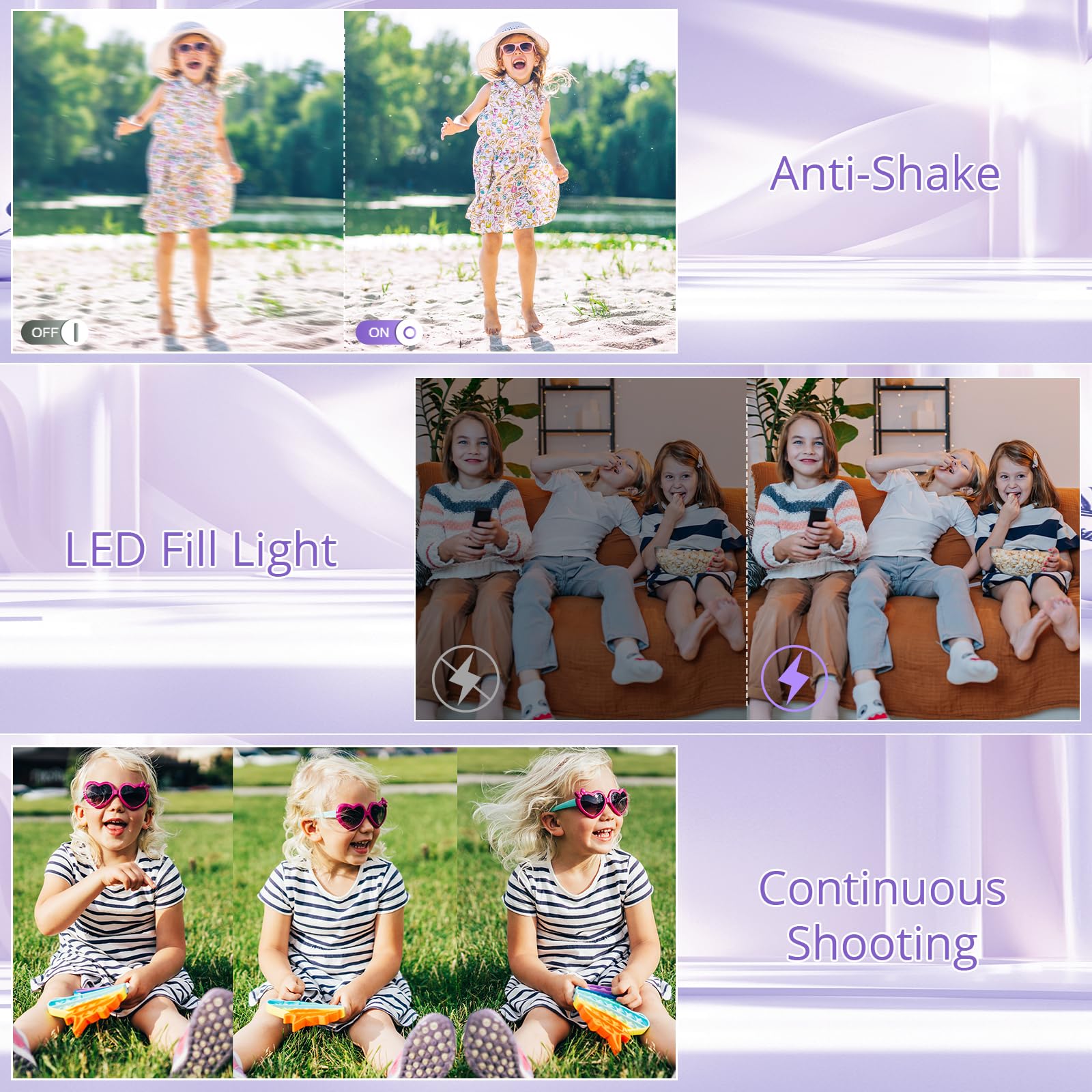 Toberto Digital Camera for Teens, FHD 1080P Digital Camera for Kids with 16X Zoom Anti Shake, Flashlight, 44MP Point and Shoot Camera Compact Small Camera for Girls, Boys, Students - Purple