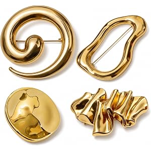 Brooches and Pins for Women, 4pcs Gold Metal Brooch for Sweater Hat Scarf Suit Dress Clothes