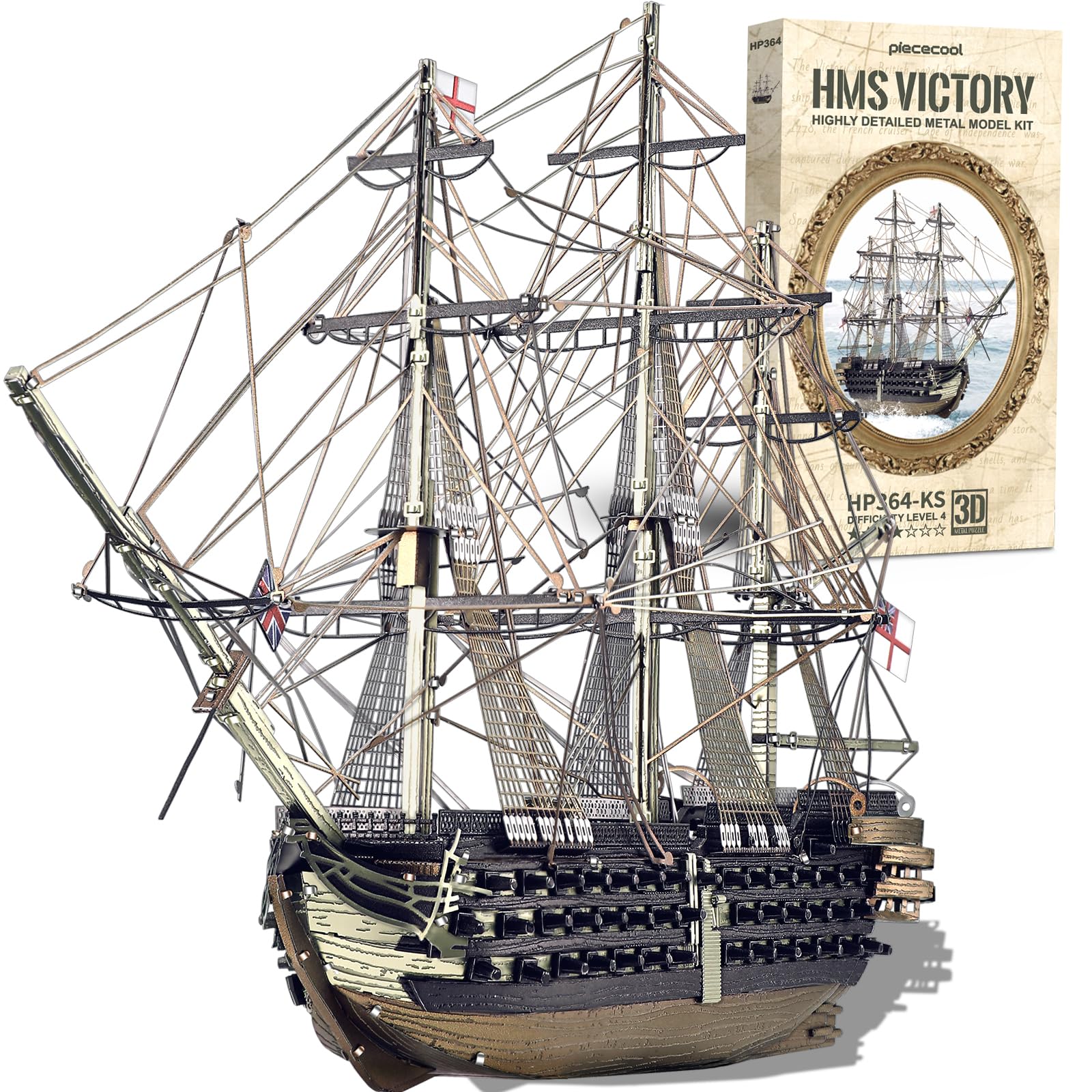 Piececool 3D Puzzle Metal HMS VICTORY Battleship, Ship of the Line Boat Craft Model Kits for Adults to Build, 3D Puzzles Adult Teens for Stainless Steel, Gift, Home Decoration, Collection, 389 Pieces — image 1