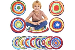 HiiARug Carpet Circles Kids Rug 16Inch Rainbow Crazy Carpet Circle Seats Preschool Classroom Accessories 12pcs Round Flexible Seats Group Activity Spots Marker for Classroom Kindergarden Playroom