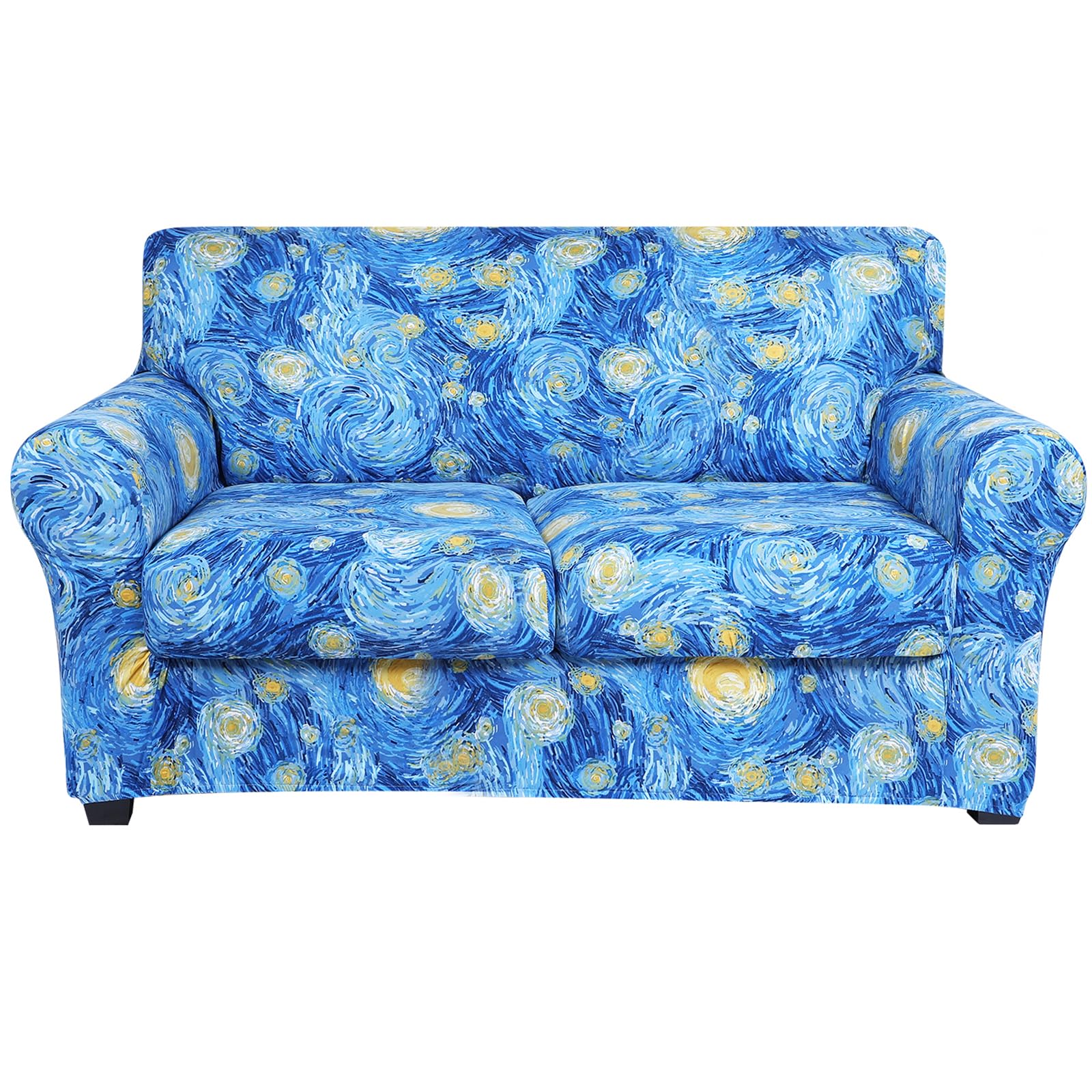 hyha Couch Cover, Loveseat Covers, Floral Pattern, Stretch, Printed, 3 Pieces, Sofa Slipcovers, for 2 Separate Cushion Couch Sofa, Washable Furniture Protector for Dogs(Loveseat, Starry Sky)