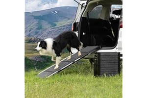 RUSHANPEACE Dog Ramp for Car SUV - Foldable Car Ramp for Large Dogs 63" x 17.3" Portable Pet Ramp for Truck with Non-Slip Rug Surface, Dog Stairs for Large Dogs