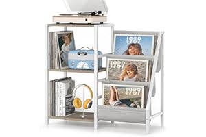 TEWINKO Record Player Stand with Vinyl Storage, Record Player Table with Record Storage 200 Albums, Turntable Stand with Record Holder Vinyl Display Shelf, Record Cabinet Media Stereo