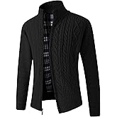 JYG Cardigan Sweaters for Men Full Zip Fleece Lined Up Stand Collar Slim Fit Knitted Sweater with 2 Front Pockets
