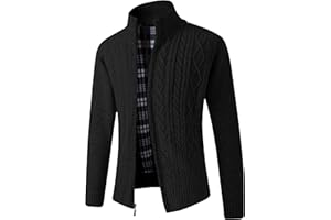 JYG Cardigan Sweaters for Men Full Zip Fleece Lined Up Stand Collar Slim Fit Knitted Sweater with 2 Front Pockets