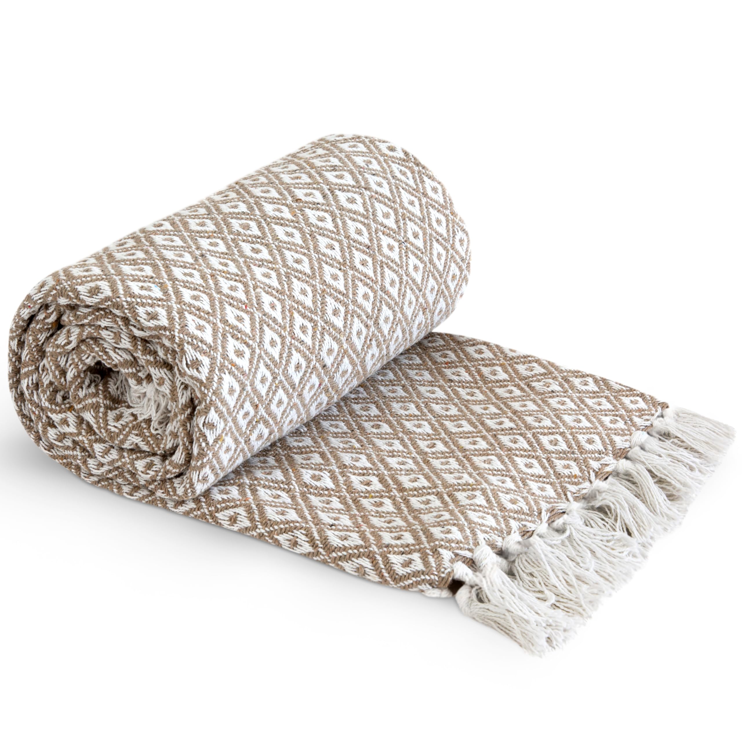 Emma Barclay Casablanca - Scandi Woven Recycled Cotton Chair Sofa Setee Bed Throw Over Blanket in Taupe - 50x60 (127x152cm) — image 1