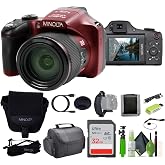 MINOLTA MN67Z 20 MP / 1080P FHD Bridge Digital Camera w/67x Optical Zoom (Red) Bundle with 32GB Memory Card + Camara Bag + Cleaning Kit + Vlogging Tripod + Accessories