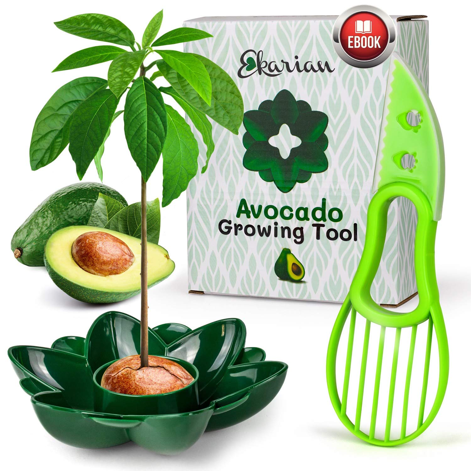 EKARIAN Avocado Growing Tool | Gift for Women | Grow Your Own Avocado Plant | Birthday Gift | Avocado Slicer | Present for Girlfriend | with Free Ebook