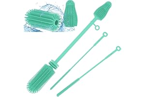 WQSS AOEIU Silicone Baby Bottle Brush and Straw Cleaner Brush Set,Silicone Fully Encased Dish Brush,Versatile Deep Cleaning Long Water Bottle Brushes,Heat Resistant Sturdy Kitchen Brush,Hangable Cup Brush