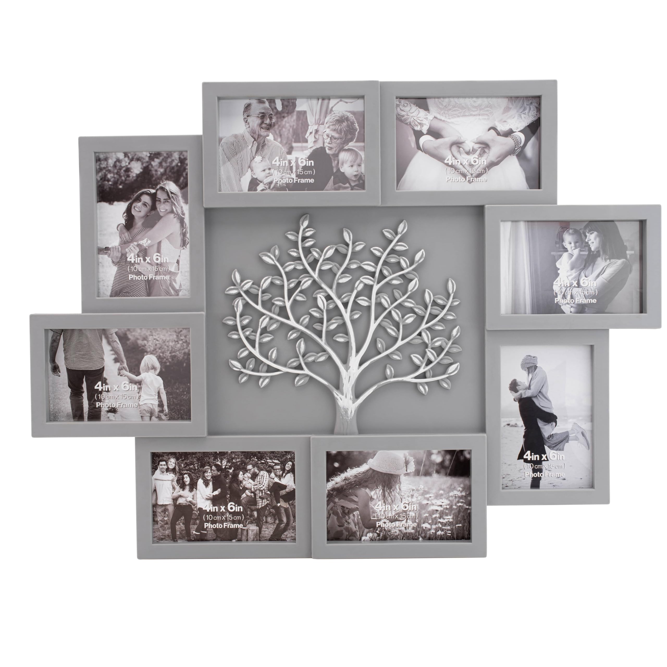 Family Tree Wall Hanging Collage Photo Frame with 6 Picture Holders by Thetford Design (Grey and Silver)