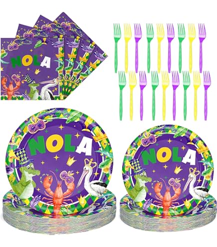 Amazon.com: Tioncy 96 Pcs Mardi Gras Plates and Napkins Disposable