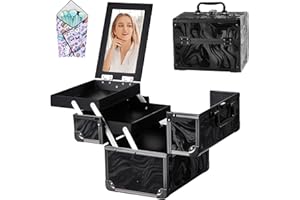 GALHUBIS Makeup Train Case, Portable Makeup Case with Mirror, 2-Trays Cosmetic Organizer Case,Nail Polish Organizer, Travel Makeup Box, Profesional for Salon Barber, Pattern Black