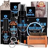 Beard Grooming Kit,Beard Kit with Beard Oil,Beard Growth Serum,Beard Wash, Beard Balm,Beard Brush, Beard Comb, Beard & Mustache Scissors Beard Growth Kit Unique Gifts for Men