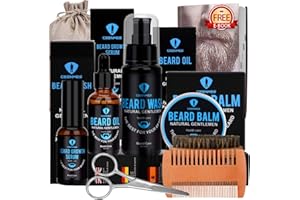 CEENWES Beard Grooming Kit,Beard Kit with Beard Oil,Beard Growth Serum,Beard Wash, Beard Balm,Beard Brush, Beard Comb, Beard & Mustache Scissors Beard Growth Kit Unique Gifts for Men