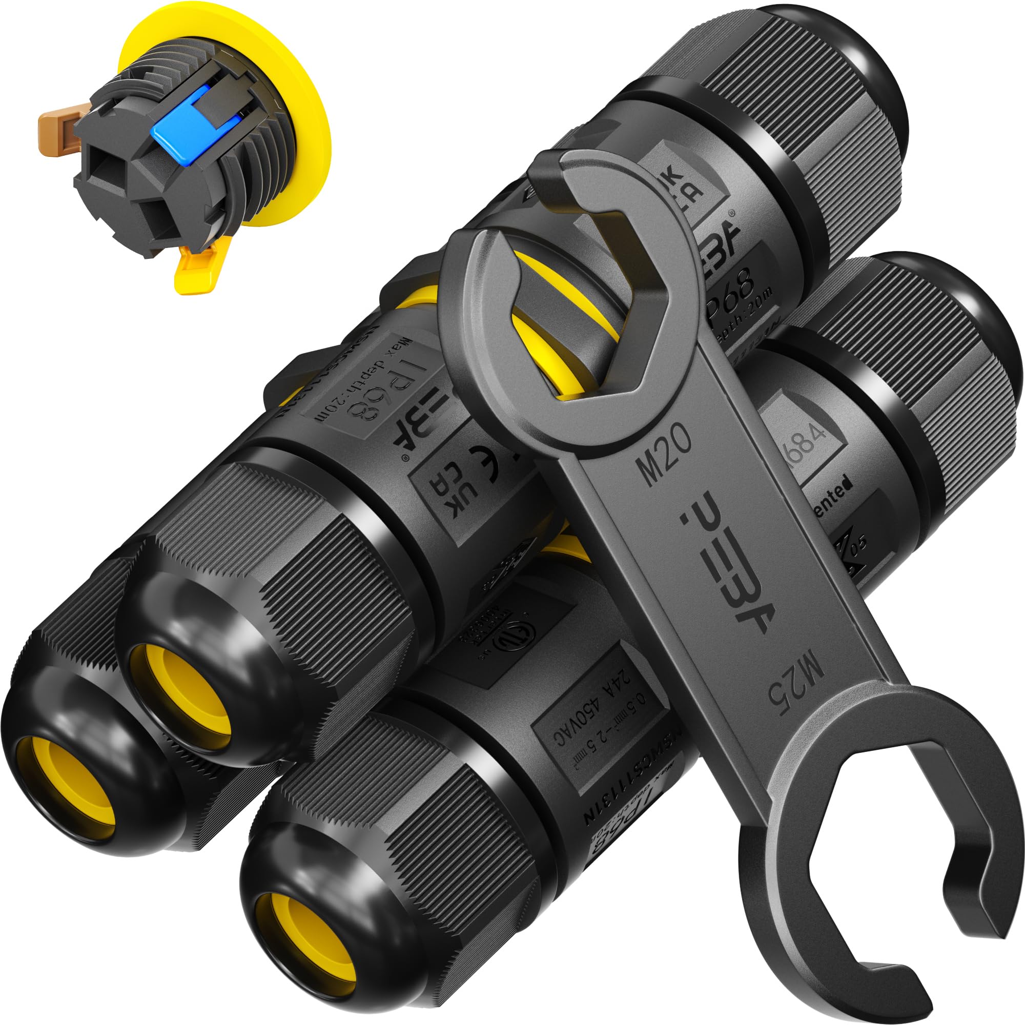 PEBA IP68 Waterproof Cable Connector Outdoor, 2 Way Waterproof Junction Box Outdoor Cable Connector, 3 Pins Wire Connector,Extension Electrical Cable Protector for Cable Diameter Ø4mm-12mm (3 Pack)