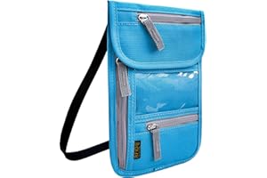 JONYEE Travel Neck Wallet, RFID Blocking Passport Holder with Adjustable Neck Strap for Men and Women to Keep Cash, Credit Cards and Travel Documents Safe - Blue