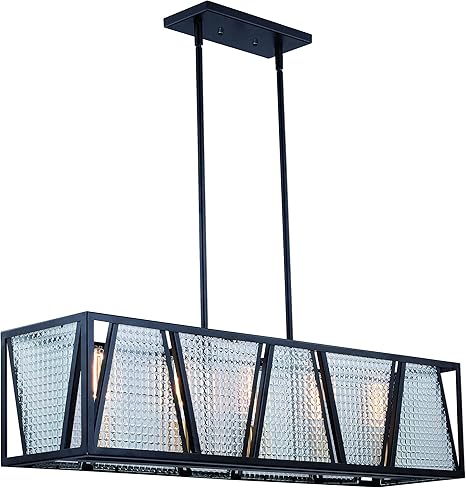 Vaxcel Black Kitchen Island Lighting Linear Industrial Pendant Light Geometric Clear Textured Glass Hanging Light Fixture For Kitchen Island Dining Room Bar Amazon Com