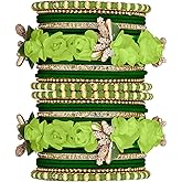 Aheli Blue Floral Chuda Chura Bangle Set Indian Traditional Bollywood Wedding Fashion Jewelry Gift for Women 2.6 Inch