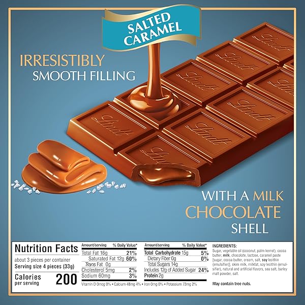 LINDT LINDOR SALTED CARAMEL MILK CHOCOLATE TRUFFLE BAR, CHOCOLATE CANDY BAR WITH SMOOTH CENTER, 3.5 OZ.