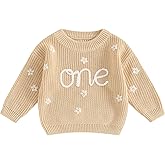 Honganda Infant Baby Girl First Birthday Sweater One Flower Embroidery Crew Neck Long Sleeve Knit Sweatshirt Fall Winter Top