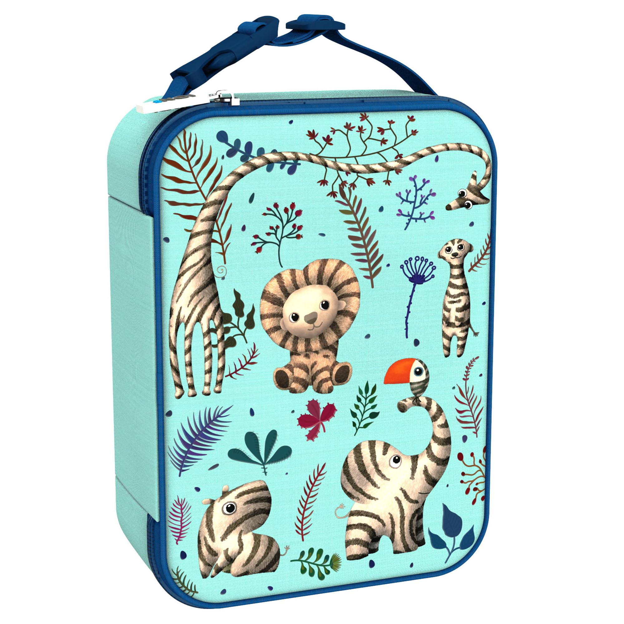 Ion8 Zebra Fans Design Lunch Bag, Easy Access 3-Sided Zip, Write-On Name Patch, Freshness & Insulation for 6 Hours, Elasticated Mesh Pocket for Bottles, Machine Washable, Polyester Material, Blue — image 1