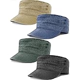 4 Pcs Cadet Caps Military Hats for Men Army Patrol Vintage Flat Top Hat Veteran Cap Washed Cotton for Teens