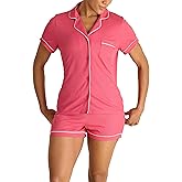 BCBGMAXAZRIA womens Ribbed Pajama Set Short Sleeve Notch Collar With Shorts