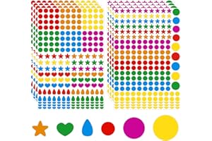 JANYUN 5655 Pcs Dot Stickers Colored Coding Labels Multi-Shape Colorful Stickers Round Star Heart Stickers for DIY Offices