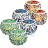 OwnMy 6PCS Mosaic Glass Tea Light Holders Round Bowl Votive Candle Holders | Mosaic Glass Pillar Candle Stands, Glass Mosaic Tealight Candle Holders Set for Wedding Dining Table Centerpieces Home Decors