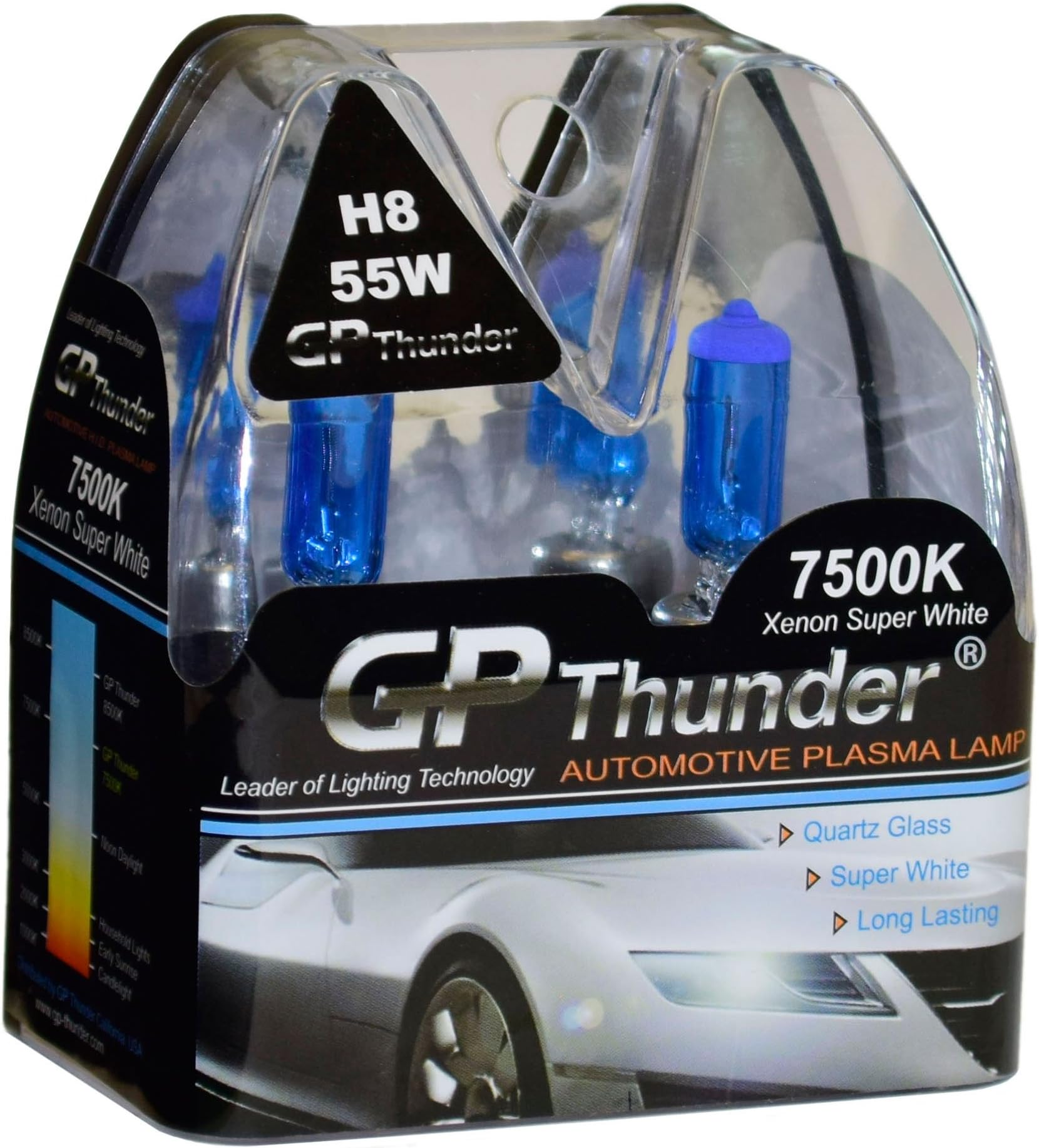 GP Thunder GP75-H8 Super White H8 12V 55W Halogen Xenon Bulb with Quartz Glass (High Wattage 7500K 2 Bulbs)