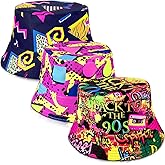 Sintege 3 Pcs 80s 90s Bucket Hats Vintage Print Bucket Hat Retro Rapper Cap 80s Accessories for Men Mardi Gras Outdoor Summer Fisherman Cap for Men Women 90s Party Supplies Multicolored