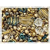 2.1oz (60 g) Mix of Unique Czech Bohemia Glass Pressed Beads, Rocailles, Aztec Pale Gold Crystal, Matte and Glossy, Hand Made BCV