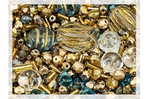 BOHEMIA CRYSTAL VALLEY 2.1oz (60 g) Mix of Unique Czech Bohemia Glass Pressed Beads, Rocailles, Aztec Pale Gold Crystal, Matte and Glossy, Hand Made BCV