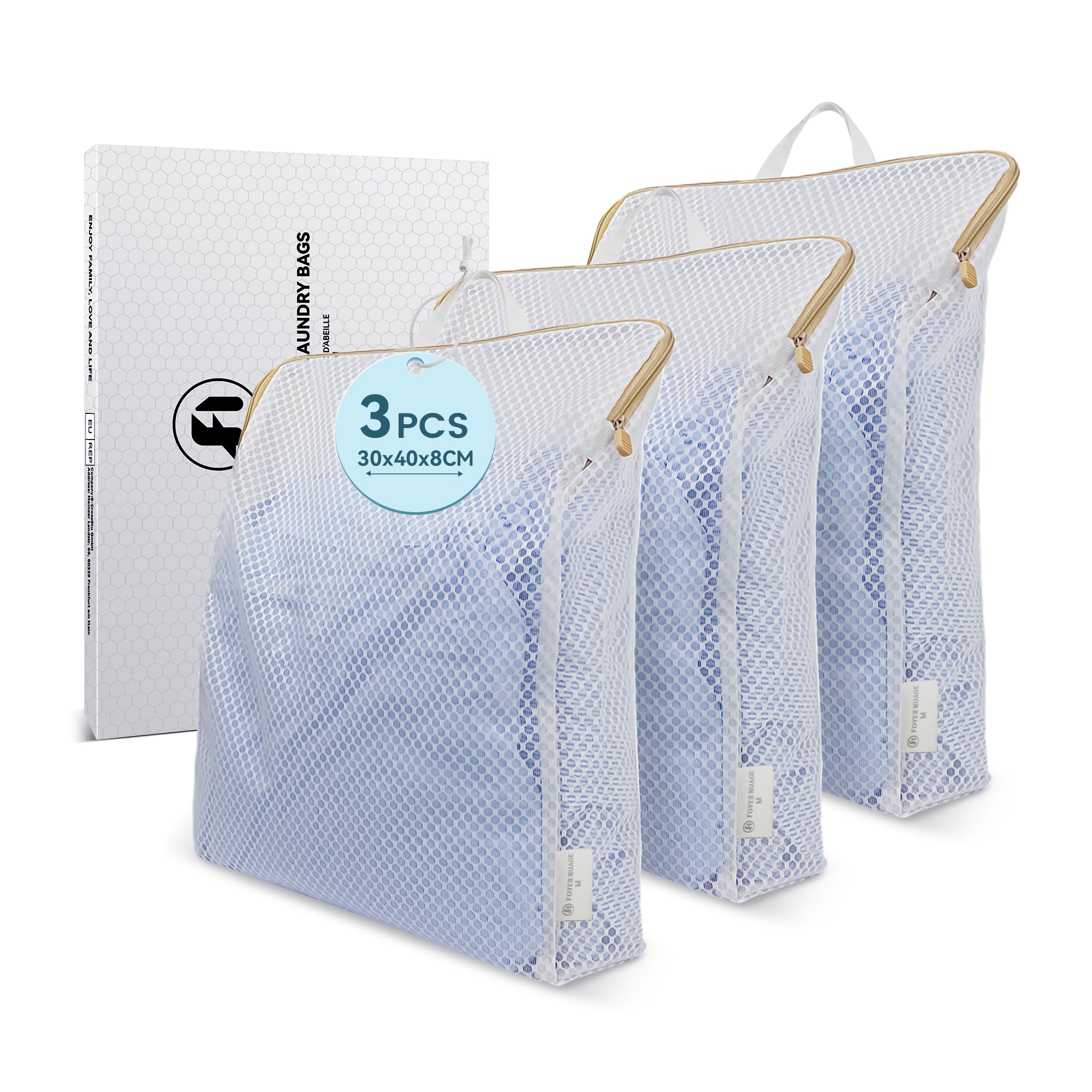 3 pcs Mesh Laundry Bags For Delicates With Zipper, Washing Bag For Socks, Small Laundry Bag For Delicates, Underwear, Tshirts, Swimsuit, Baby Clothes, Lingerie Bag For Socks (30x40x8cm)