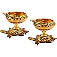 Brass Kuber Diya for Puja - Turtle Diya Diwali Diyas [ Pack of 2 Pc ] - Indian Brass Oil Lamp - Kutthu Vilakku Deepam for Diwali Decorations - Indian Housewarming Return Gift Hashcart®