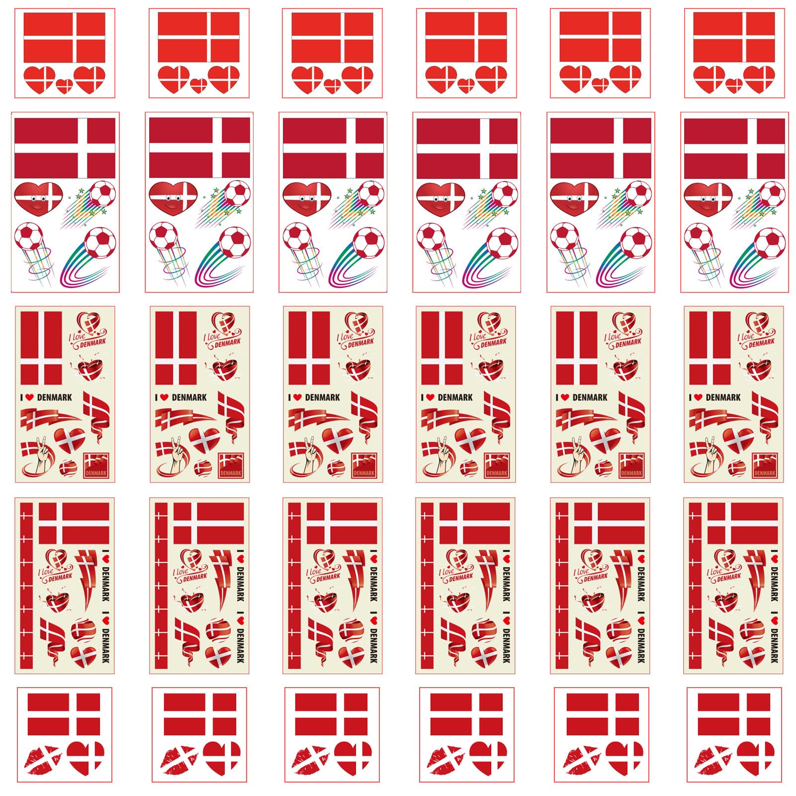 Autousa 30x Temporary Tattoos of Denmark Flag for International Competitions 2024 European Championship Football World Cup Face Waterproof Flags Stickers (30 Sheets） — image 1