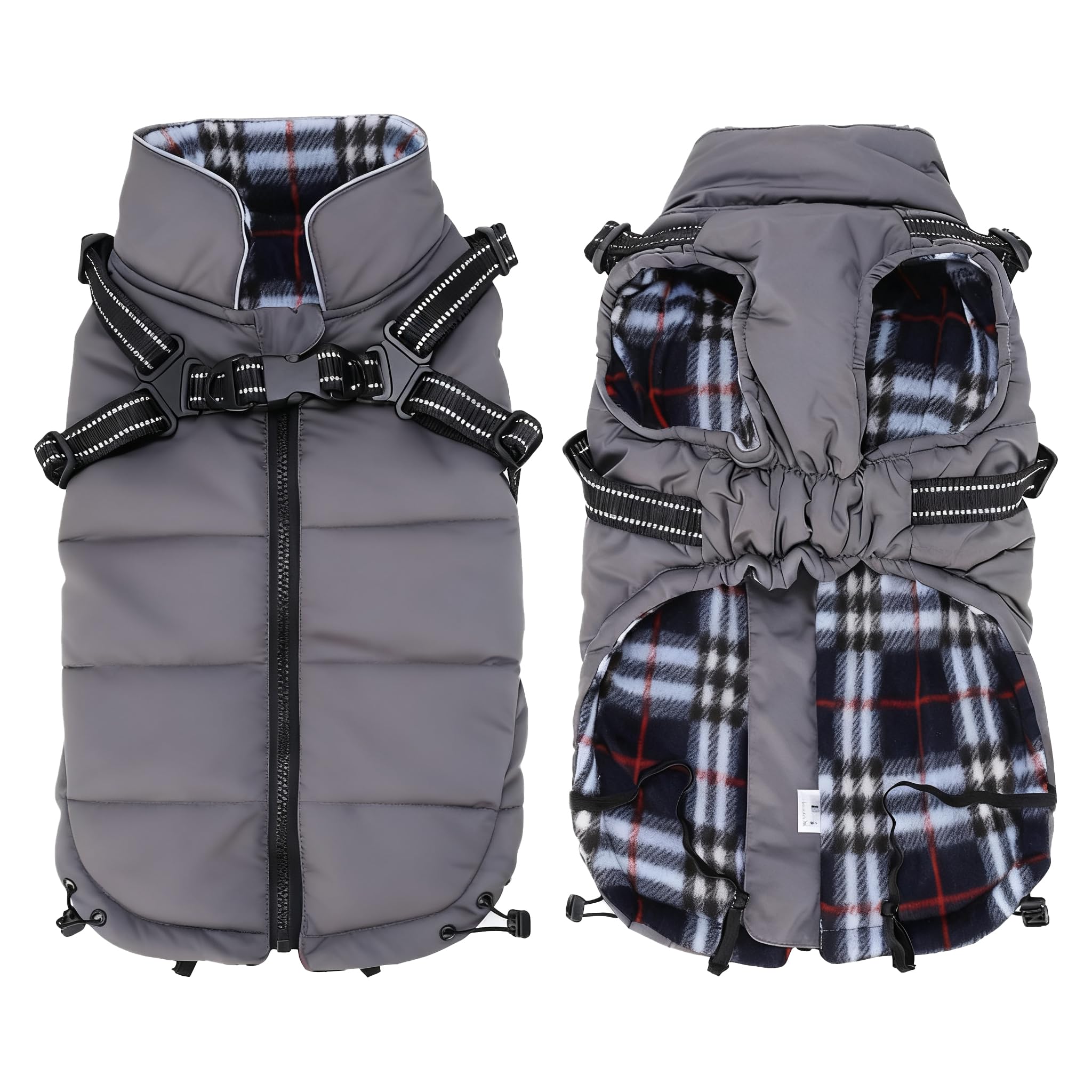 babepet Warm Pet Dog Coats with Harness,Waterproof Small Dog Jacket Coat,winter Dogs Clothes with Chest Strap,Zip Up Puppy Coat for Outdoor Walking-Grey-S