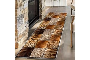 Safari Animal Print Patchwork Runner Rug, 2'x3' Non-Slip Washable Hallway Carpet,Modern Bohemian Floor Rugs Leopard Tiger Zeb