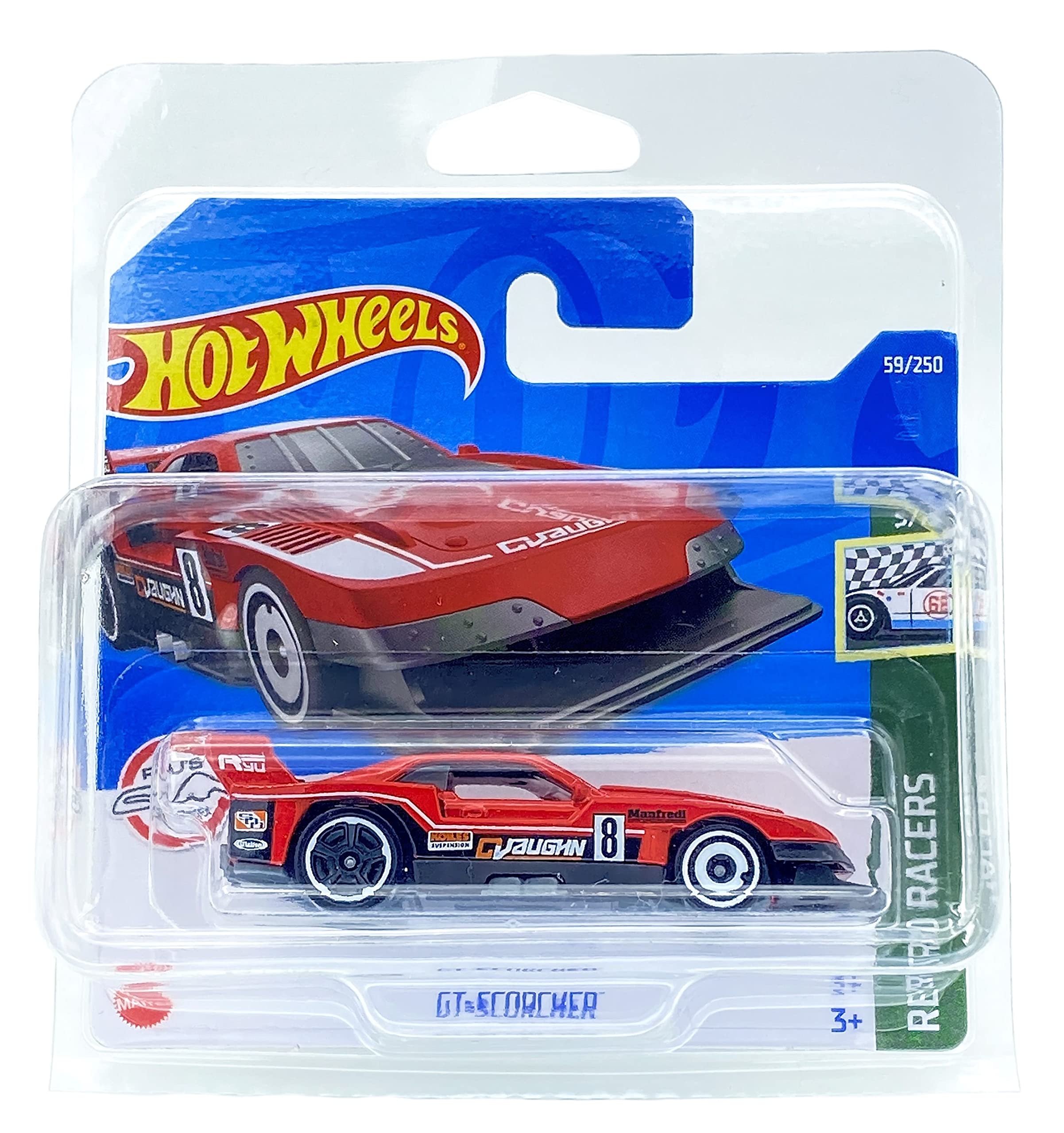 Hot Wheels GT-Scorcher (Red) 5/10 Retro Racers 2022 - 59/250 (Short Card) *** COMES IN A KLAS CAR KEEPER PROTECTIVE COLLECTORS CASE *** HCT86