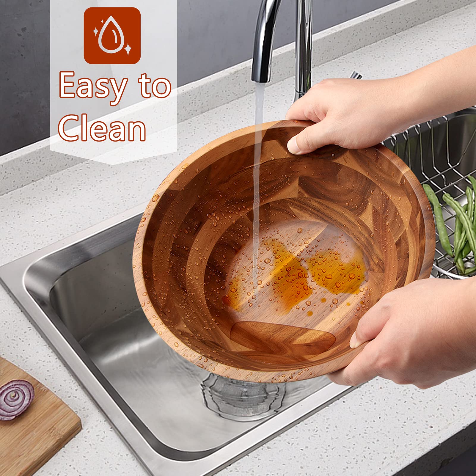 AIDEA Acacia Wood Serving Bowl for Fruits or Salads, 11" Diameter x 4.5" Height, Wooden Single Salad Bowl - Image 5