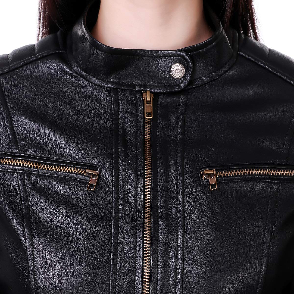 leather retail woman black color faux leather jacket