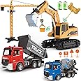 BUDARUNS Remote-Control-Excavator and Dump-Truck - Kids-Play- Construction-Engineering-Vehicles Toy Set with Crane Mixer,Realistic Lights and Sounds,Christmas Birthday Gifts for Boys Girls Ages 3-12+