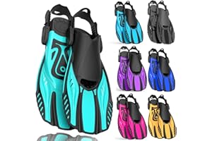 Otowaving Snorkel Fins Diving Fins Adjustable Buckles Open Heel Swim Flippers Travel Size Short Swim Fins for Snorkeling Diving Swimming Adult Men Womens