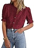 PRETTYGARDEN Womens 2025 Spring Lace Tops Short