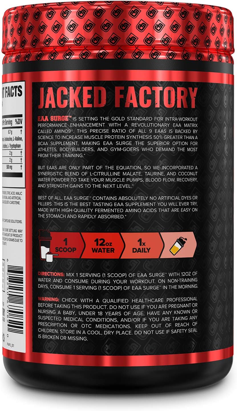 EAA Surge Premium EAA Formula - Essential Amino Acids Intra Workout Powder Supplement w/L-Citrulline, Taurine, and More for Muscle Building, Strength, Pumps, Endurance, Recovery - Pineapple, 20sv: Health & Personal Care