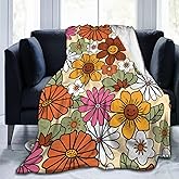 Retro Hippie Floral Blanket Soft Lightweight Throw Blankets Cozy Flannel Bed Throws for Sofa Couch Travel Home Room Bedroom Decor Gifts for Girls Women Kids Adults 60"x50"